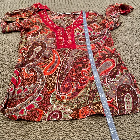 ALC Argyle Paisley Print 100% Rayon Bead Sequin V Neck Long Sleeve Blouse Small - Picture 14 of 14